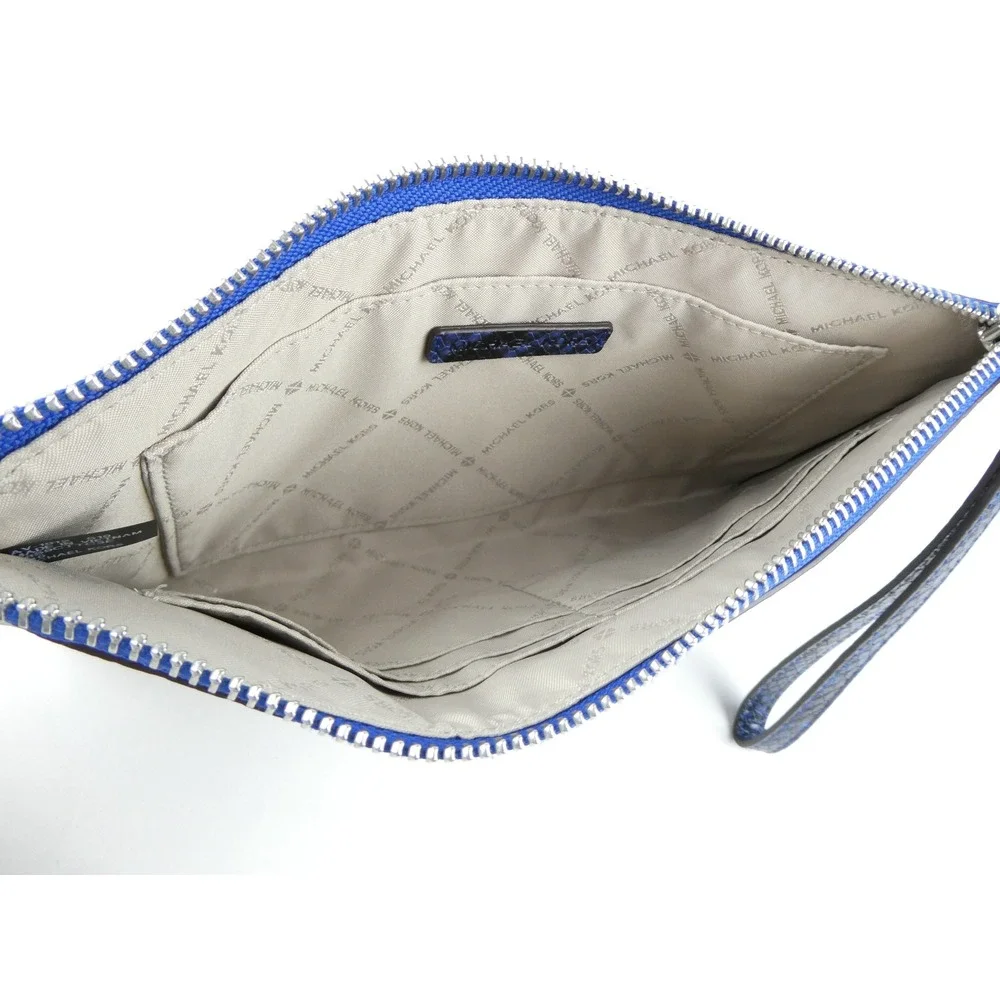 Michael Kors‎ Fulton Snake Embossed Blue Black Large Leather Wristlet